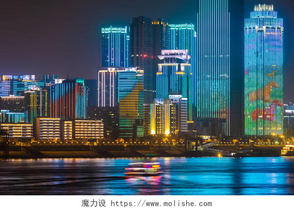 城市夜景天际线武汉旅游